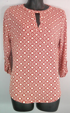 Cure Rust & White Blouse 3/4 roll up sleeve Women's Small